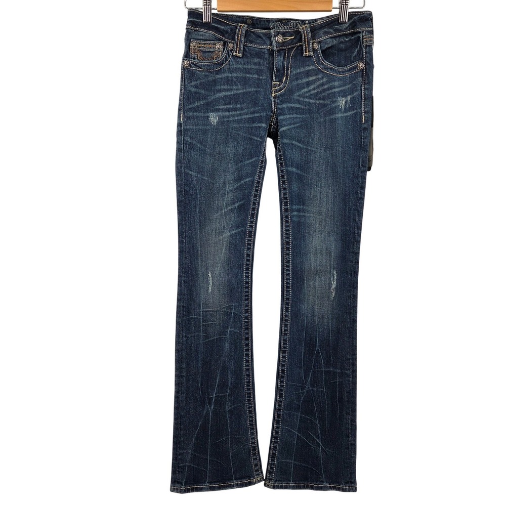Miss Me Bootcut Jeans 26 Blue Cow Print Pockets Cowgirl Western Y2K - Picture 2 of 10